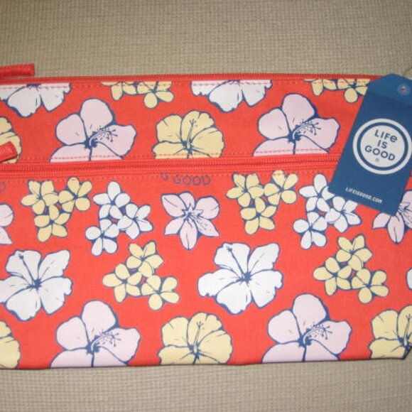 NWT Life is Good Carry All Canvas Pouch Zipped Travel Phone Makeup 10"x7" NEW - Picture 2 of 7